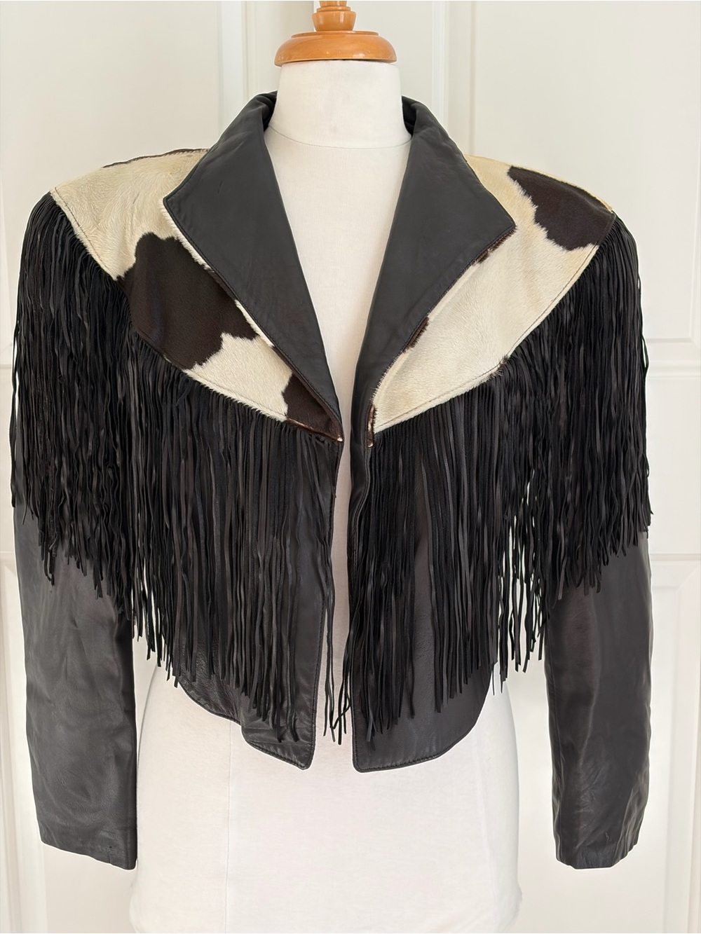 Continental Leather Fashions Leather Fringe Western Jacket in Black & Brown